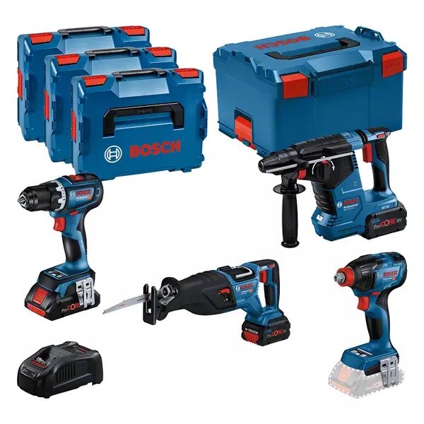 Bosch Blau 0615990N37 Combiset 18V 4 Maschinen 1x 4.0Ah 2x 5.5 Ah und Ladegerät in L-BOXX