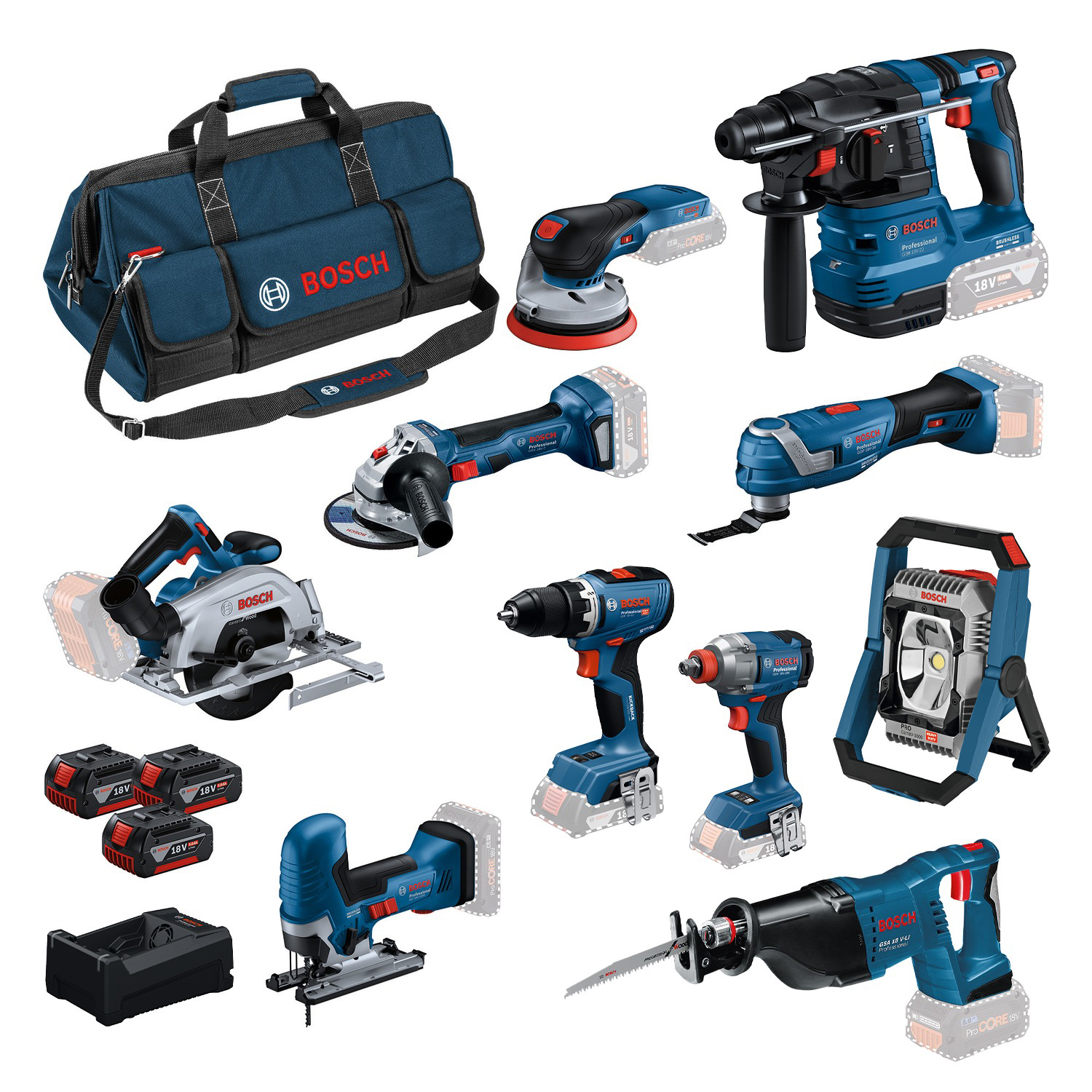 Bosch Blau BoschTN10 10-teiliges Kombiset – Professionelles 18-V-Werkzeugset mit Werkzeugtasche