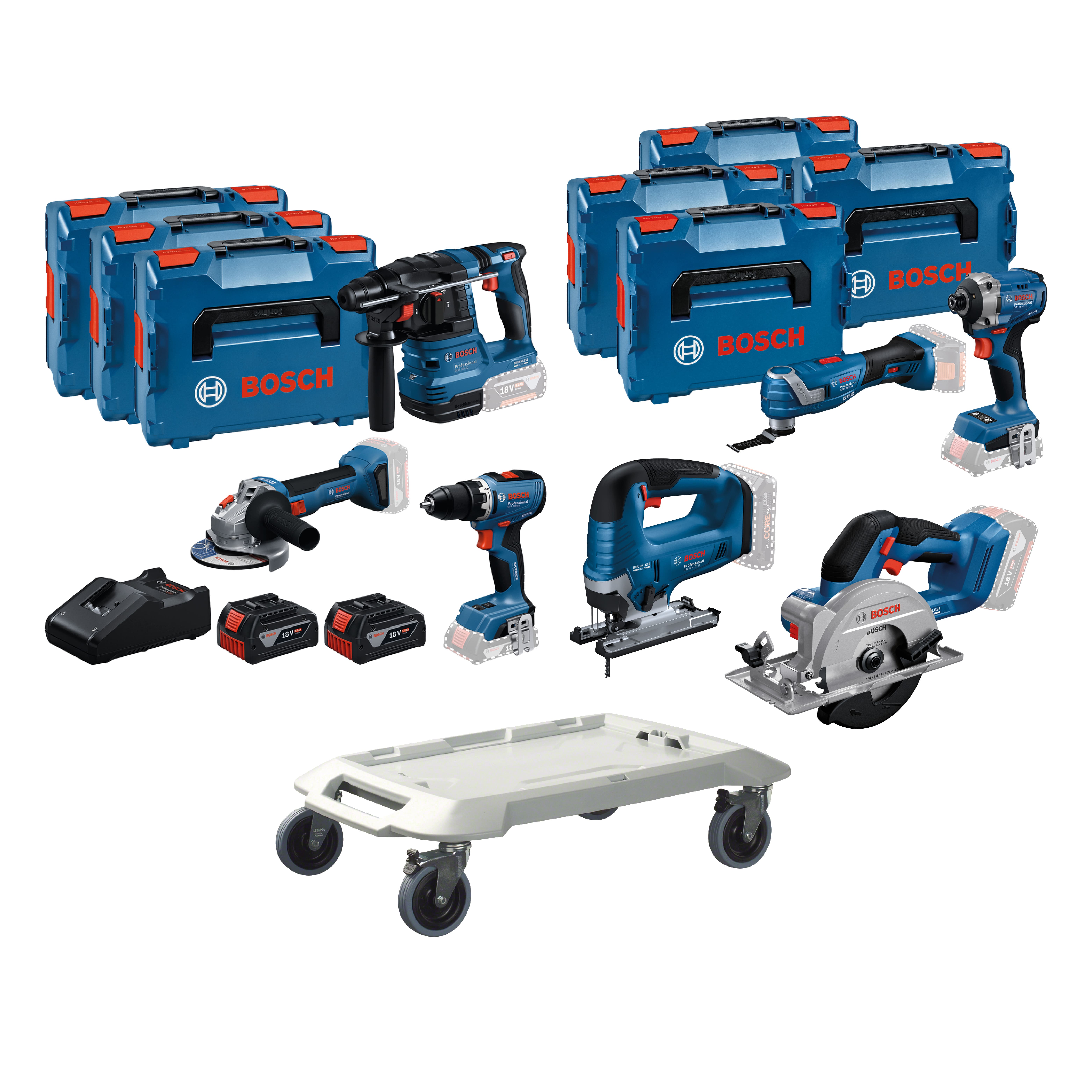 Bosch Blau BoschTN7 7-teiliges Combi Set - Professionelles 18V Werkzeugset mit L-Boxx Roller