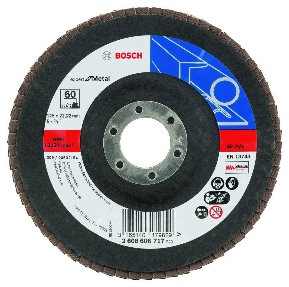 Bosch Blau Zubehör 2608606717 Fächerschleifscheibe X551, Expert for Metal D = 125 mm; K = 60, gewinkelt