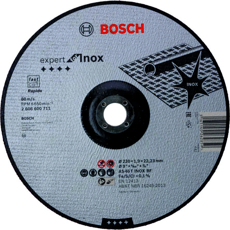 Bosch Blau Zubehör 2608600711 Trennscheibe gekröpft Expert for Inox - Rapido AS 46 T INOX BF, 230 mm, 1,9 mm
