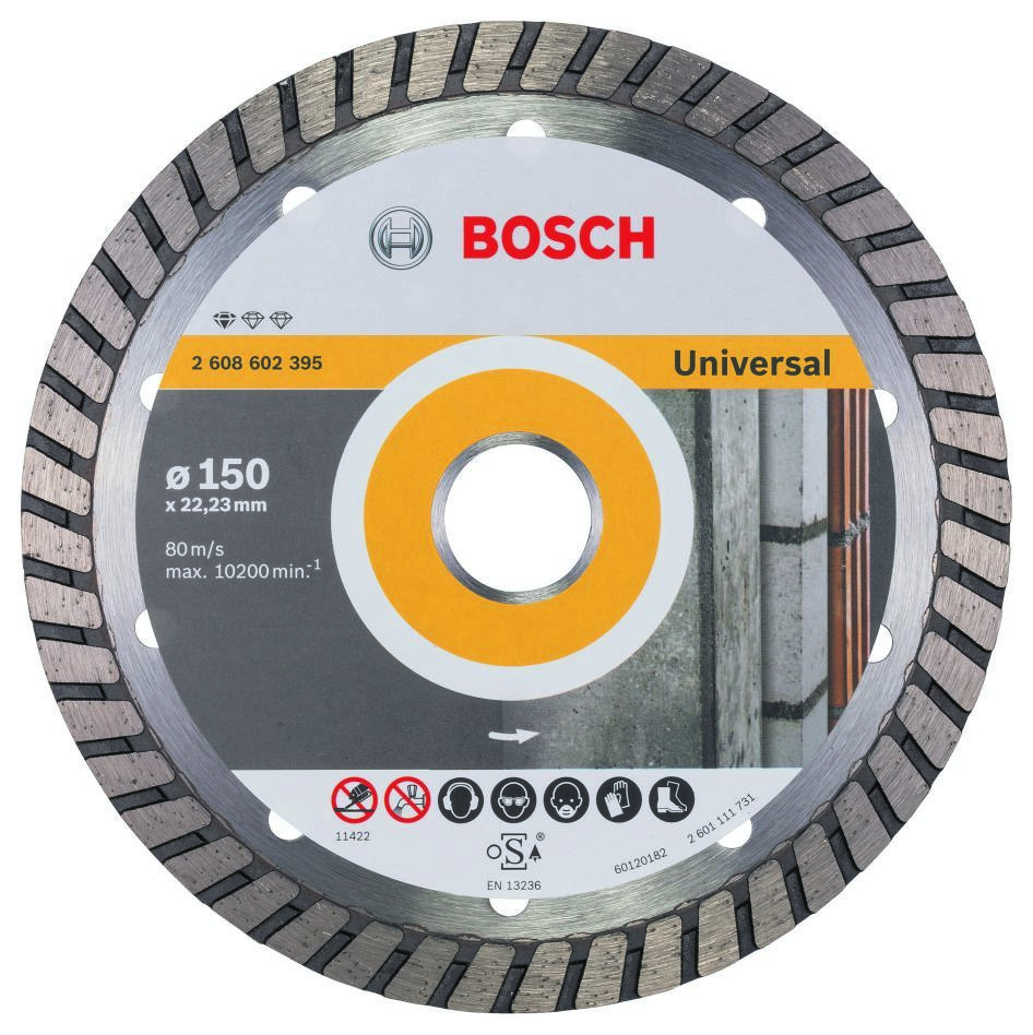 Bosch Blau Zubehör 2608602395 Diamanttrennscheibe Standard for Universal Turbo 150 x 22,23 x 2,5 x 10 mm