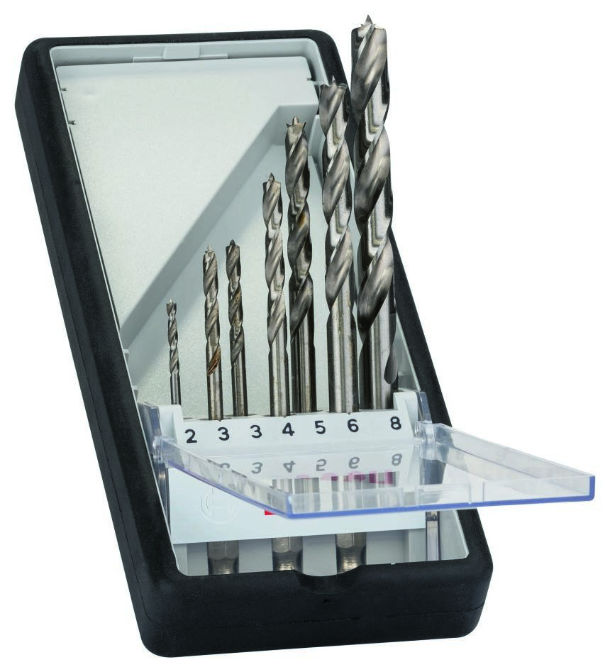 Bosch Blau Zubehör 2607019923 7tlg. Robust Line Holzspiralbohrer-Set, Sechskantschaft 2; 3; 3; 4; 5; 6; 8 mm
