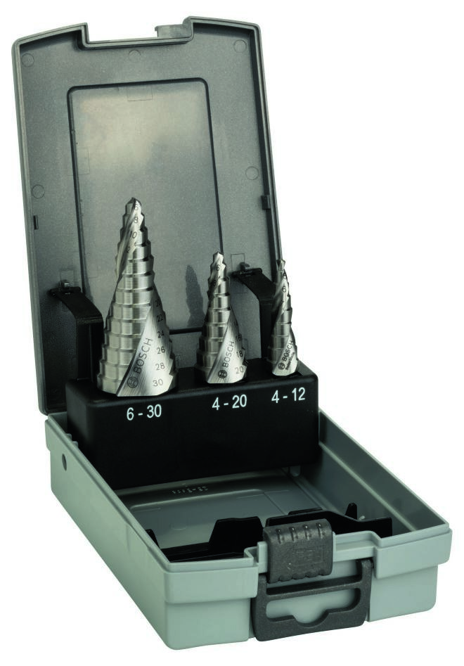 Bosch Blau Zubehör 2608587426 Stufenbohrer-Set 3-teilig HSS 3-Flächen-Schaft