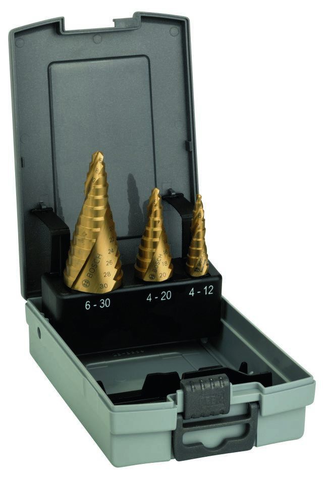 Bosch Blau Zubehör 2608587432 3tlg. Stufenbohrer HSS-TiN-Set 4-12; 4-20; 6-30 mm