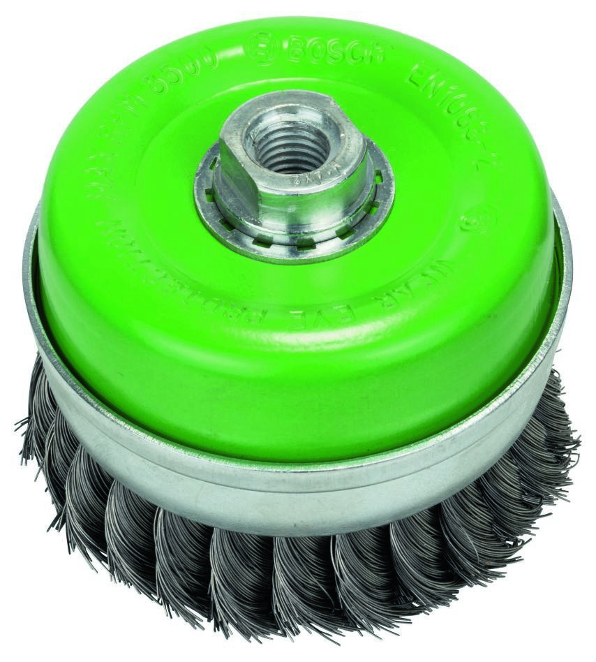 Bosch Blau Zubehör 2608622105 Topfbürste 100 mm, gezopfter rostfreier Stahldraht 100 mm, 0,35 mm, M14