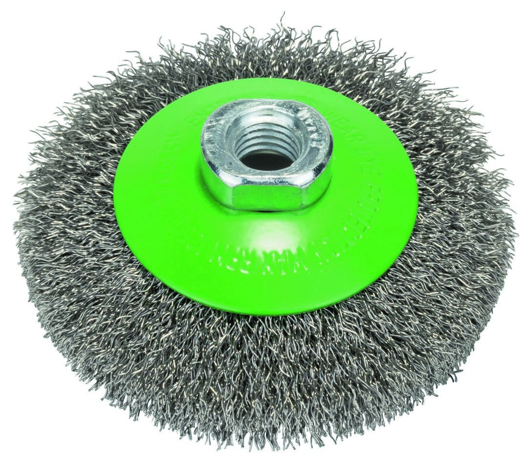 Bosch Blau Zubehör 2608622108 Kegelbürste rostfrei Inox,gewellter Draht 100mm,M14
