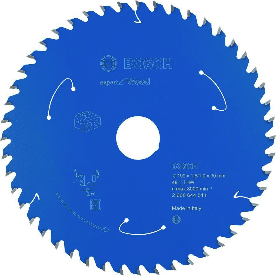 Bosch Blau Zubehör 2608644514 Hartmetall Kreissägeblatt Wood Expert für Akku-Sägen 190 x 30 x T48