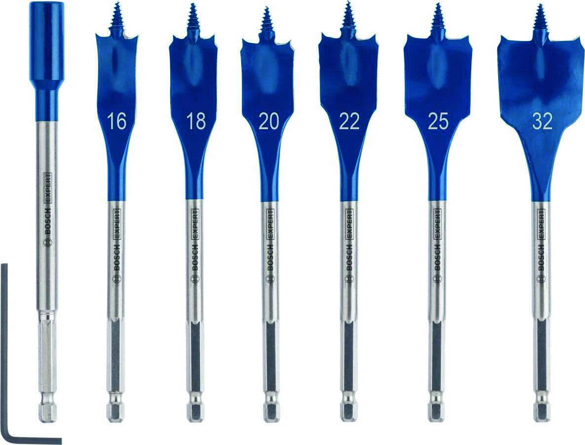 Bosch Blau Zubehör 2608900334 Expert SelfCut Speed Flachfräsbohrer-Set, 16/18/20/22/25/32 mm, 7-tlg.