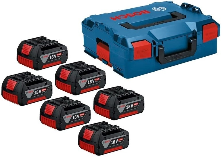 Bosch Blau Zubehör 1600A02A2S Akkusatz in L-Boxx - 6 x GBA 18V 4.0 ah Li-ion