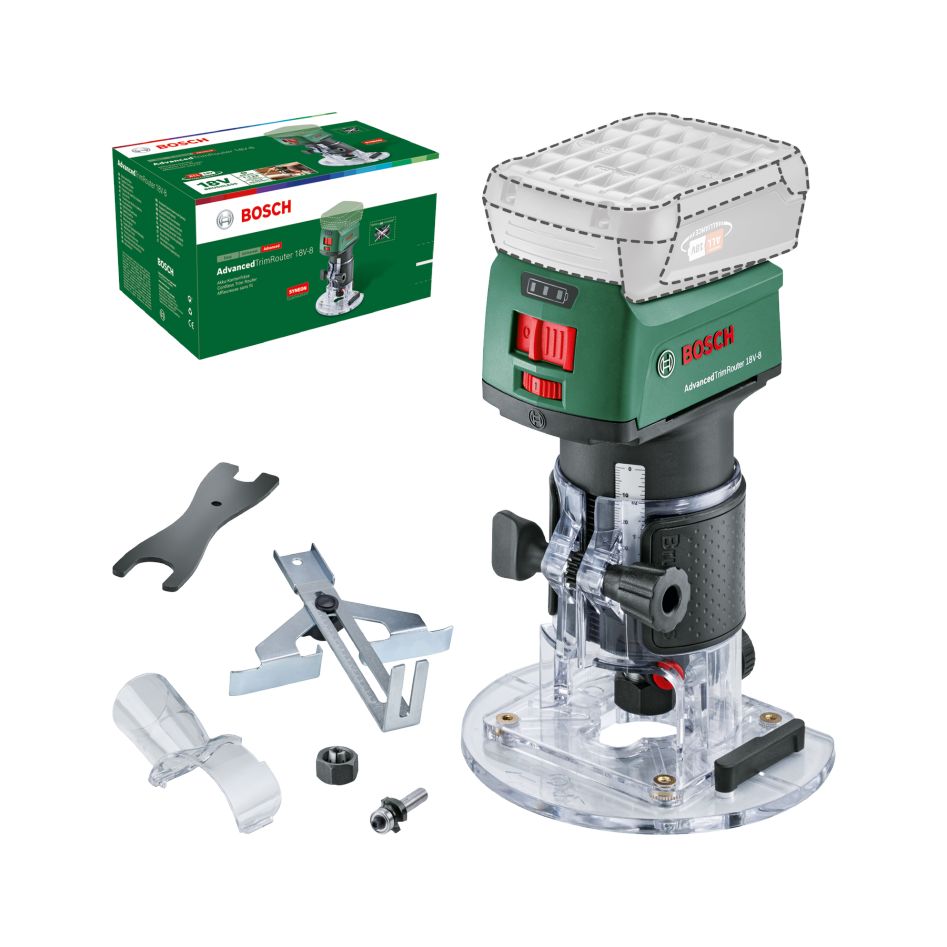 Bosch Grün 06039D5000 AdvancedTrimRouter 18V-8 Akku Kantenfräse Set exkl. Akkus und Ladegerät