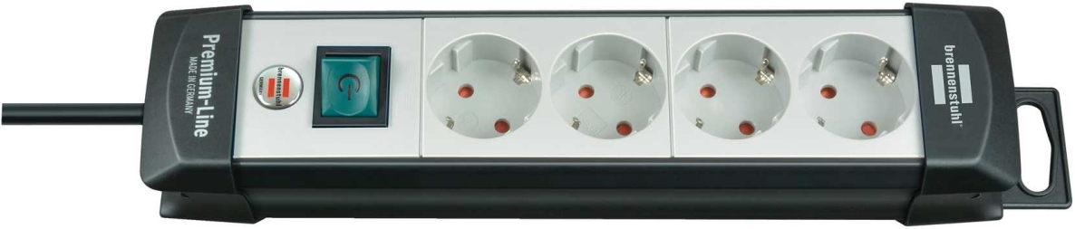 Brennenstuhl 1951540101 Premium-Line Steckdose 4fach schwarz/lichtgrau 5m H05VV-F 3G1,5