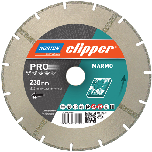 Norton Clipper 70184626668 Pro Marmo Diamant-Sägeblatt 230 x 22,23 mm 