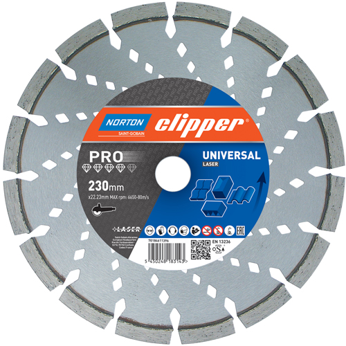Norton Clipper 70184611396 Pro Universal Laser Diamant-Sägeblatt 230 x 22,23 mm