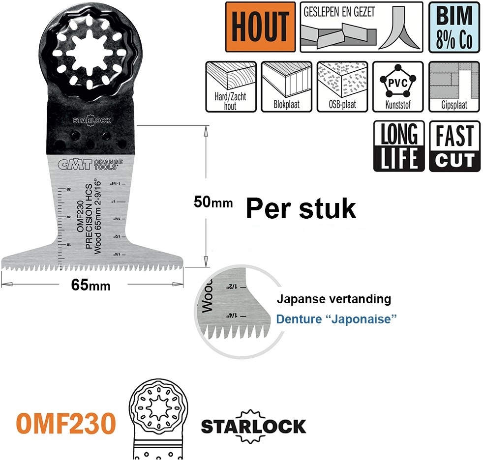 CMT OMF230-X1 Multitool-Sägeblatt (japanische Zähne) für Holz 65 mm 1 Stück