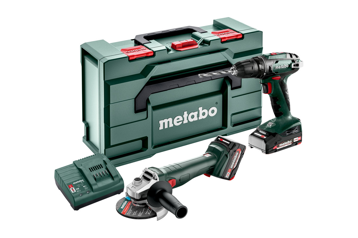 Metabo 685204500 Kombi-Set 18V 2.0Ah Li-Ion - BS18 Akkubohrmaschine + W 18 L 9-125 Winkelschleifer