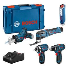 Bosch 5 Werkzeugsatz 12V - Akku-Bohrmaschine + Säbelsäge + Schlagschrauber + Multitool + Lampe 12V 3 x 2.0Ah in XL-Boxx 0615990N1D