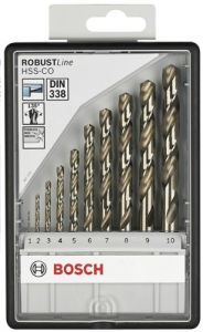 Bosch Grün Zubehör 2607019925 10tlg. Robust Line Metallbohrer-Set HSS-Co (Cobalt-Legierung) 1; 2; 3; 4; 5; 6; 7; 8; 9; 10 mm