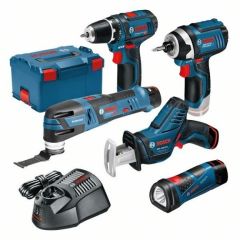 Bosch Blauw 5 Tool Kit - GSR12V-15 + GOP12V-LI + GLI Powerled + GDR12V-105 + GSA12V-14 12V 3 x 2,0Ah in L-Boxx 0615990K11 - 1