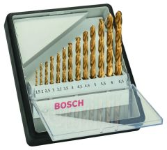 Bosch Grün Zubehör 2607010539 13tlg. Robust Line Metallbohrer-Set HSS-TiN, 135° (Titan-Beschichtung) 1,5; 2; 2,5; 3; 3,2; 3,5; 4; 4,5; 4,8; 5; 5,5; 6; 6,5 mm, 135°