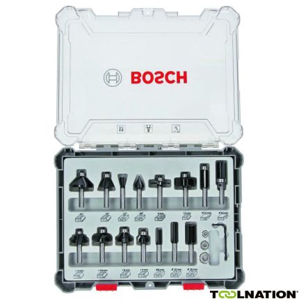 Bosch Blau Zubehör 2607017471 15-teiliges Fräser-Set, 6-mm-Schaft 15-piece Mixed Application Router Bit Set. - 1