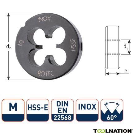 Rotec 360.1400B HSSE/INOX Runde Schneidplatte DIN 223 Metrisch M14x2.0 - 1