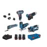Bosch Blau 0615A0017D 5 Toolkit 12V - Akku-Bohrer + Winkelschleifer + Stichsäge + Hobel + Multitool 12V 3 x 3,0 Ah in XL-Boxx - 1
