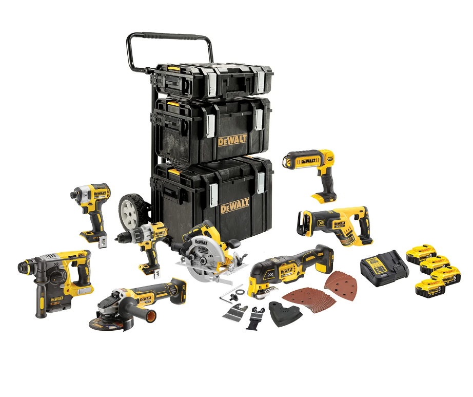 DeWalt DCK853P4-QW DCK853P4 Akku Spezial Set 18 Volt 5.0 Li-ion 7 Maschinen in Tough System Trolley