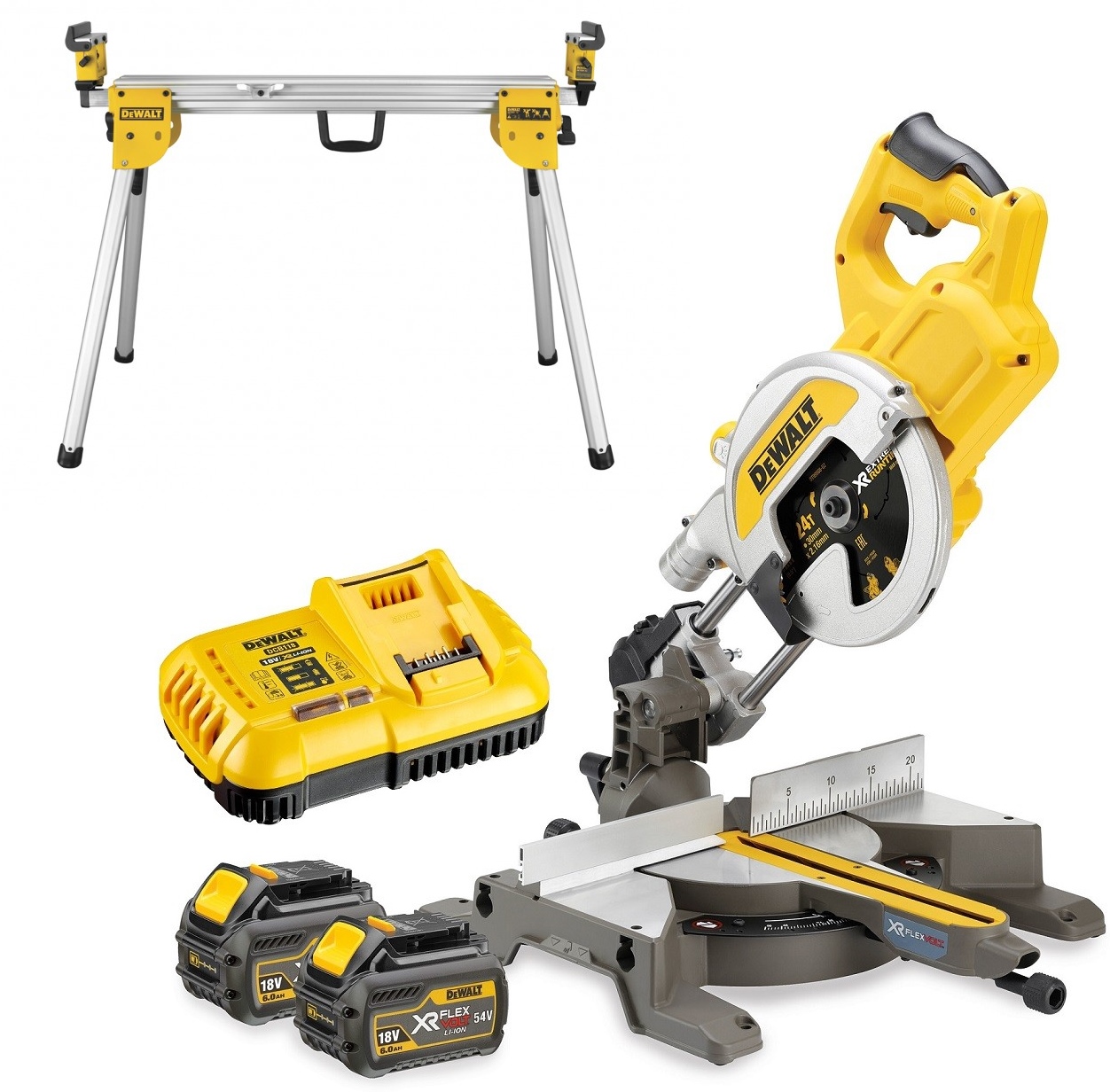 DeWalt DCS777T2-QW-DE7033 DCS777T2-QW Akku-Paneelsäge XR  FlexVolt 54 Volt 6.0Ah Li-Ion 216mm + DE7023 Untergestell