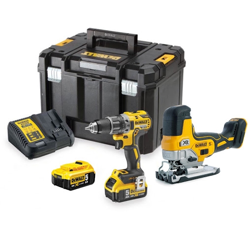 DeWALT DCK298P2T-QW Akku-Bohrmaschine DCD791 + DCS335-Stichsäge 18 V 5,0 Ah Li-Ion