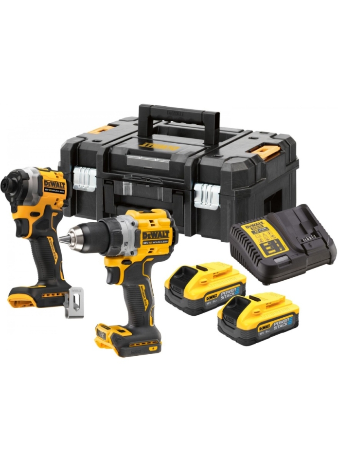 DeWALT DCK2051H2T-QW Combo Set 18V 5.0Ah PowerStack Akku-Bohrmaschine DCD800 + Schlagbohrmaschine DCF850