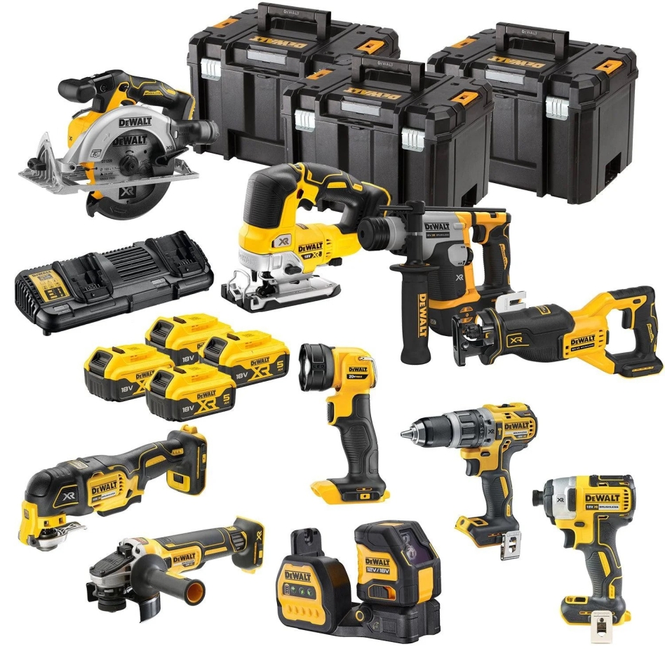 DeWALT DCK1012P4T-QW 10-teiliges Combopack XR 18 Volt 5.0 Ah Li-Ion inkl. 4 Akkus