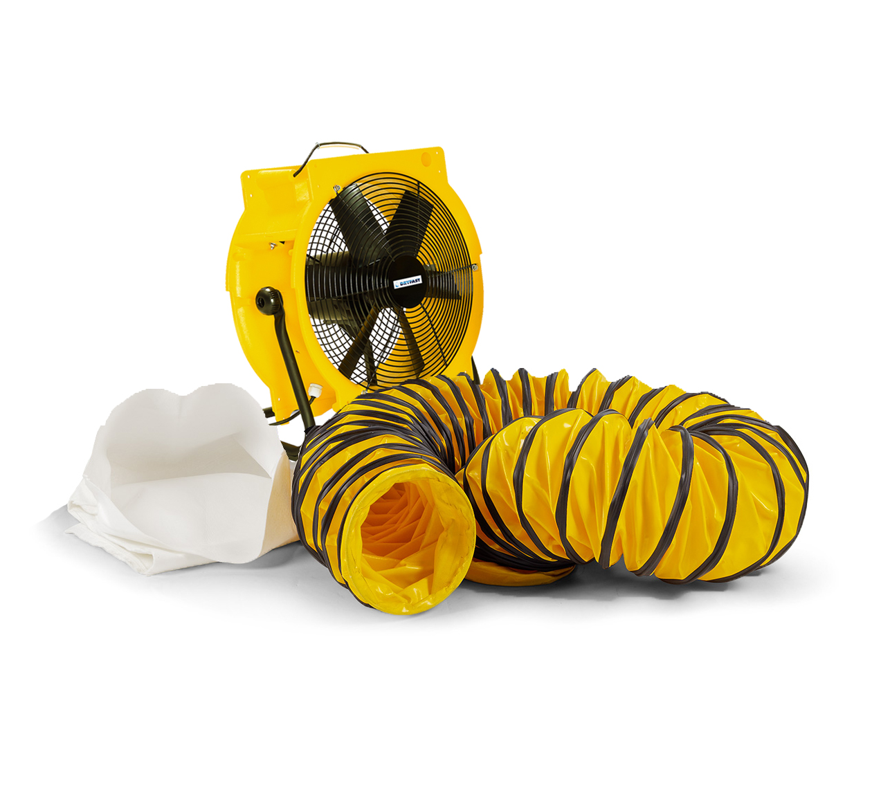 Dryfast DFV4500LSAU Axialventilator mit 2 Adaptern, 1 Staubbeutel und 1 Lufttransportschlauch (10 Meter)