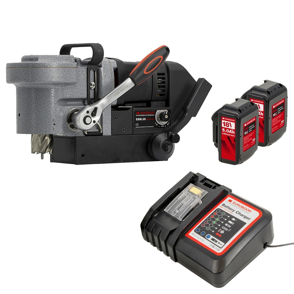 Euroboor 30511036009004 Akku-Magnetkernbohrer Ø36 mm 18 V inkl. 2x 5Ah und Ladegerät im Karton