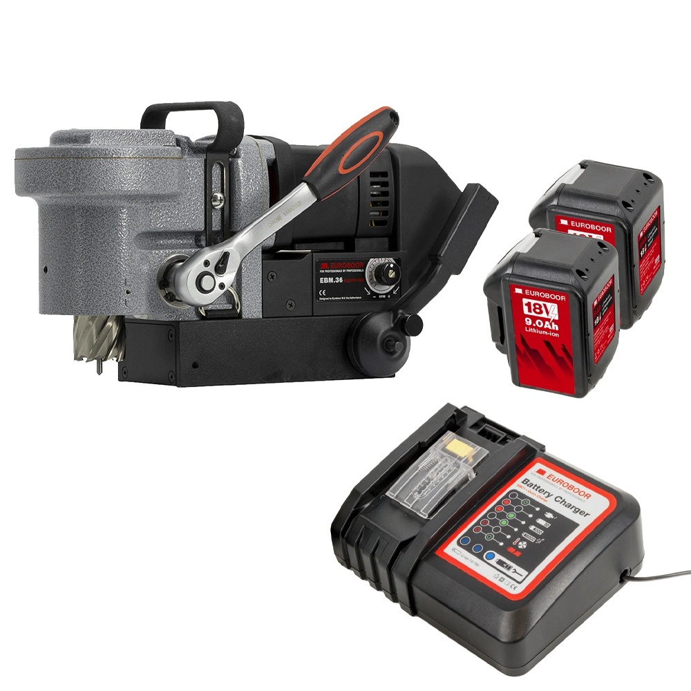 Euroboor 30511036010004 EBM.36+LP/P-18V Akku-Magnetkernbohrer Ø36 mm 18 V inkl. 2x 9Ah und Ladegerät im Koffer