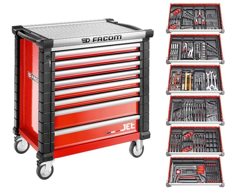 Facom JETCM215BNL Werkzeugwagen Gefüllt 215 Stück rot