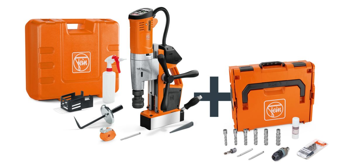 Fein 71700462000 AKBU 35 PMQW AS Baustellen-Set Magnet-Akku-Kernbohrer-Set exkl. Akku und Ladegerät im Koffer und L-BOXX Koffer