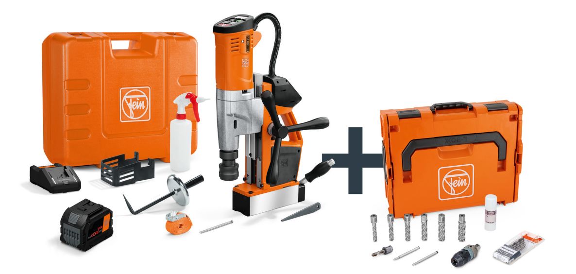 Fein 71700465000 AKBU 35 PMQW AS 1x 12 Ah Baustellen-Set Magnet-Akku-Kernbohrer-Set 1x 18V 12,0Ah Akku und Ladegerät im Koffer und L-BOXX Koffer