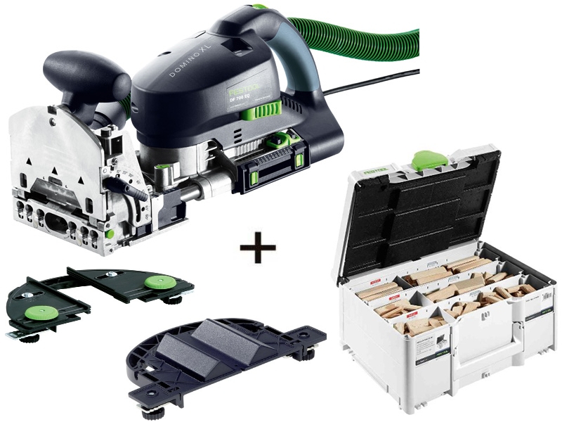 Festool DF700XL-Set1 Domino Fräsmaschine DF700EQ-Plus+ DOMINO DF700 XL Sortiment systainer DS/XL + LA-DF Rahmenanschlag + RA-DF Rundanschlag