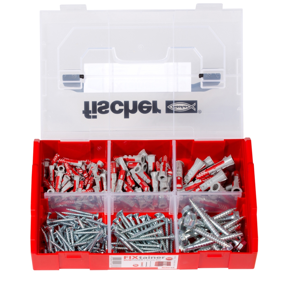 Fischer 536162 FIXtainer - DUOPOWER Sortimentskasten Dübel + Schrauben 105 Stück