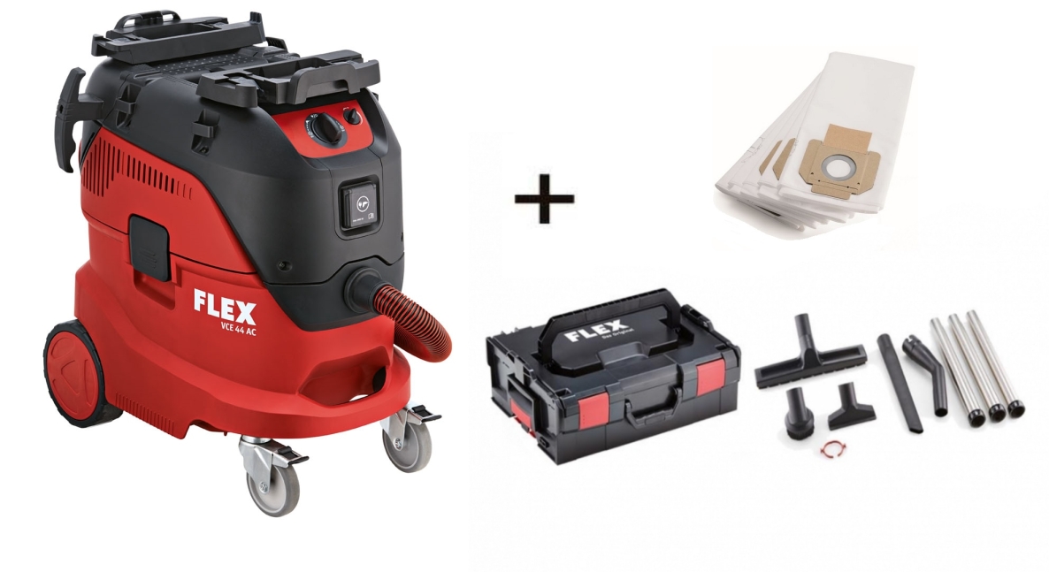 Flex-tools 471208 VCE44L AC Veiligheidsstofzuiger met automatische filterreiniging, 42 L, klasse L + reinigingsset in L-Boxx + 5 vliesfilterzakken