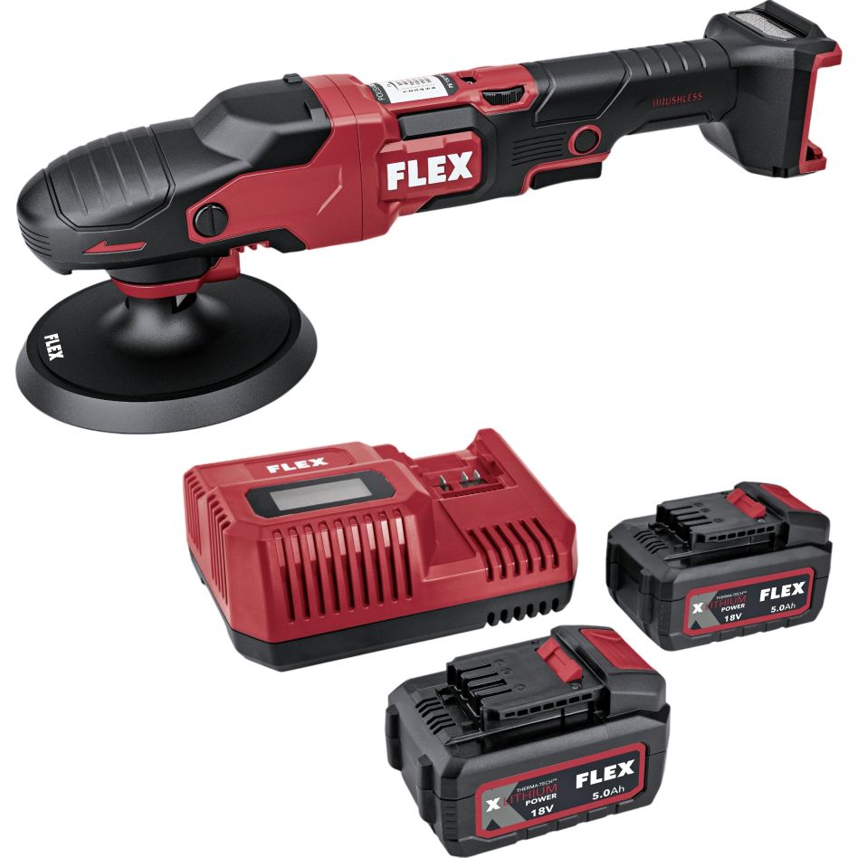 Flex-tools 534654 PE 2 18-EC Akku-Rotationspoliermaschine-Set 18 V, 150 mm, inkl. 2 × 5,0 Ah und Ladegerät im Karton