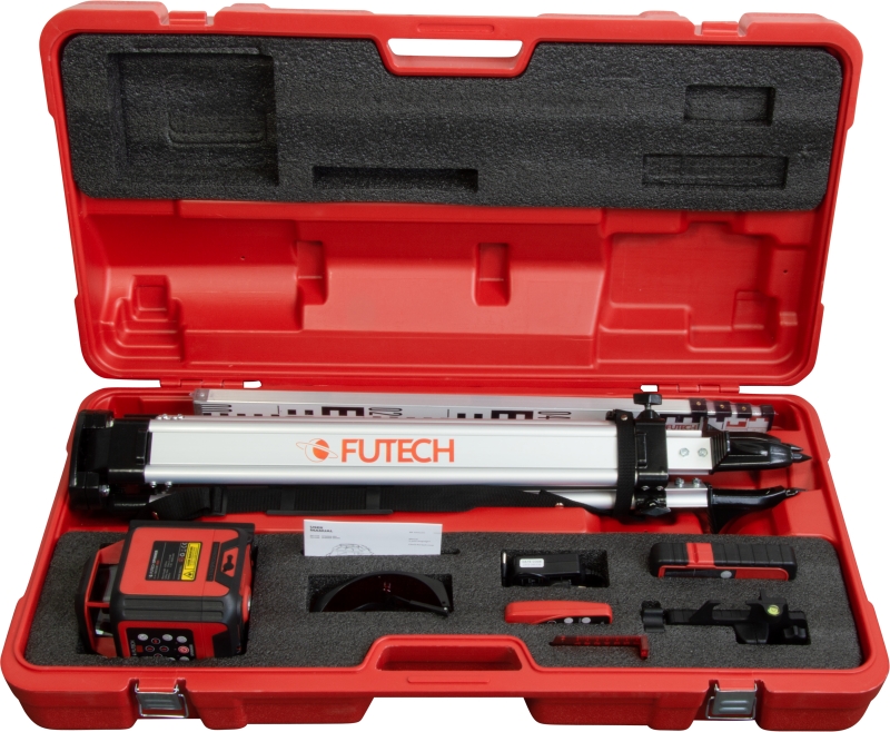 Futech 062.03R.1E.CS 062.03R.CS Spinner Red Case Set Rotationslaser + Stativ + Stab + Empfänger im Etui
