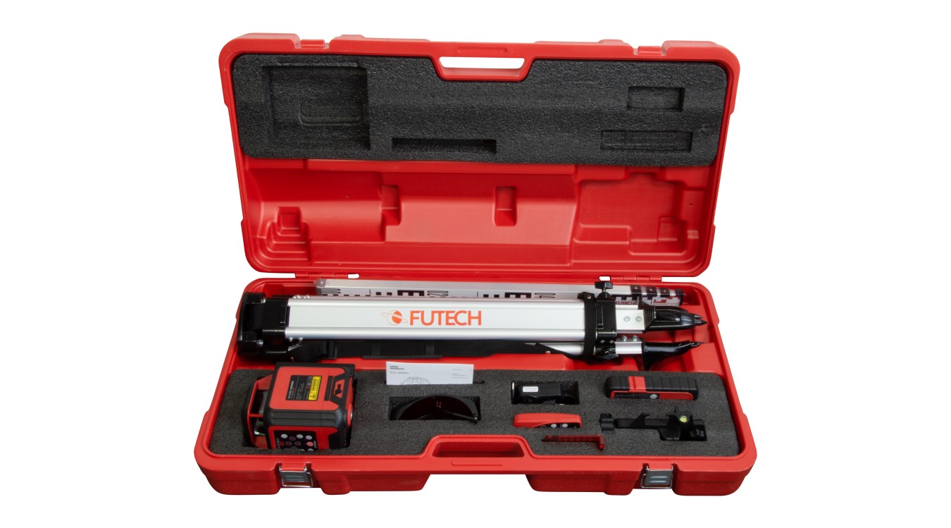 Futech 062.03G.1E.CS Spinner Red Case Set Rotationslaser + Stativ + Stab + Gyro Empfänger im Koffer