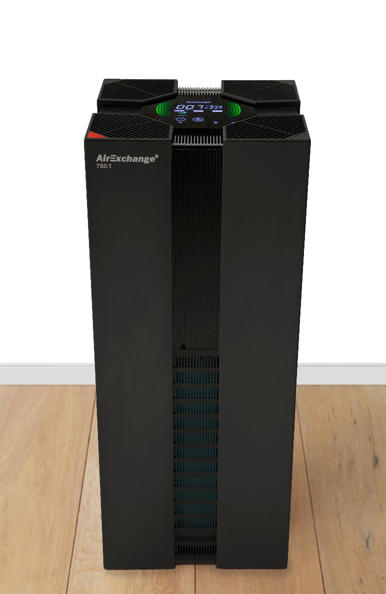 AirExchange 20200750-T | ZWART 20200750-T BLACK Professioneller Luftreiniger 750-T Black mit HEPA H14 Filter, Aktivkohle, Ionisator und UV-C Lampe Geeignet für bis zu 120m²