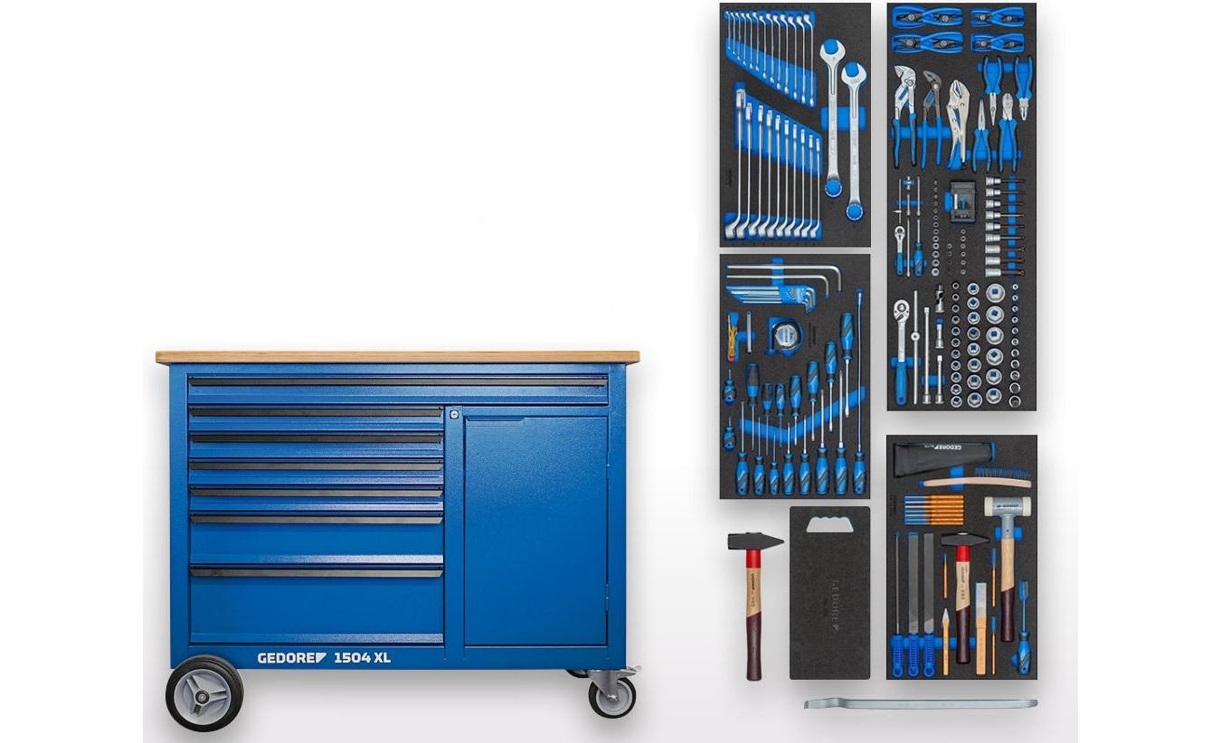 Gedore 3434834 1504 XL-S-198 Mobile Werkbank 198-teilig mit 7 Schubladen