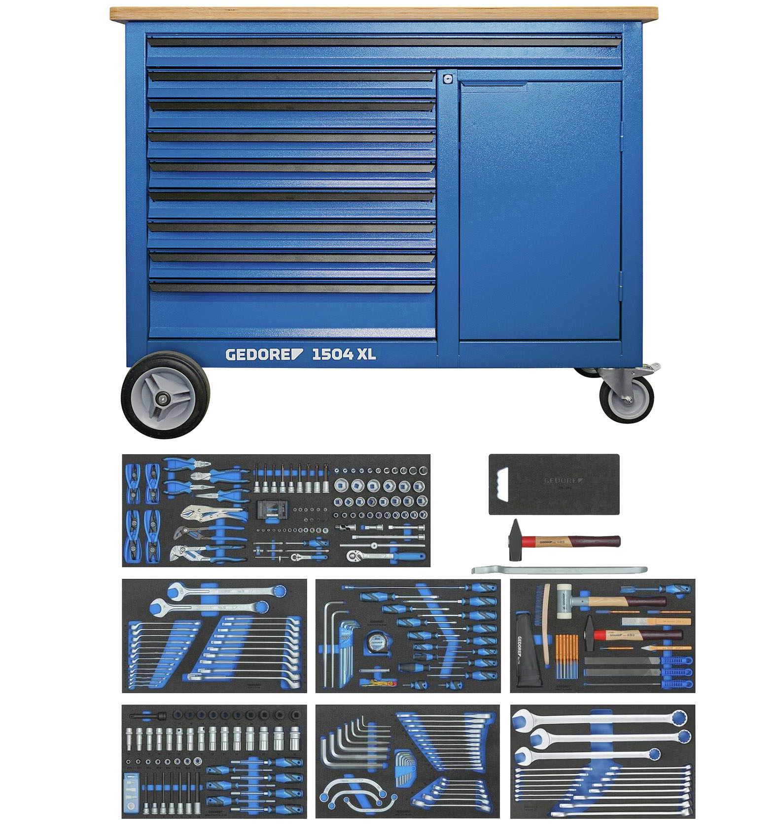 Gedore 3458946 2005 XL-S-466 Werkzeugwagen 466-teiliges Sortiment für Personenwagen