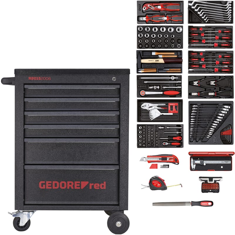 Gedore RED 3300013 R21562002 Werkzeugwagen Gefüllt MECHANIC 6 Schubladen 166-teilig