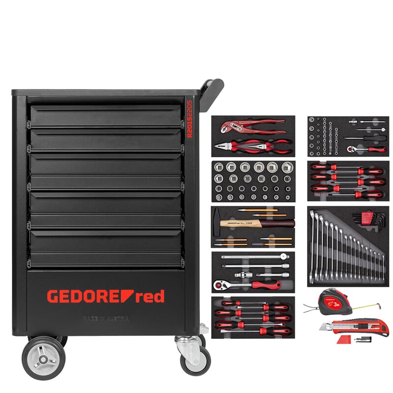 Gedore RED 3301676 R21562005 Werkzeugwagen Gefüllt GEDWORKER 5 Schubladen 119-teilig