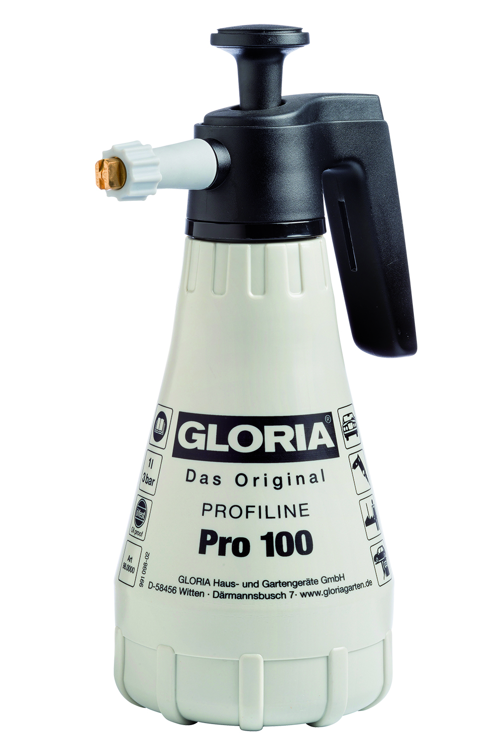 Gloria 000098.0000 Pro 100 Handsprüher, Füllmenge 1 l., Viton-Dichtungen, Flachstrahl 80°